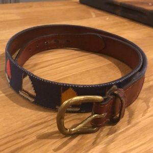 Smathers and Branson leather needlepoint belt. Sailing.
